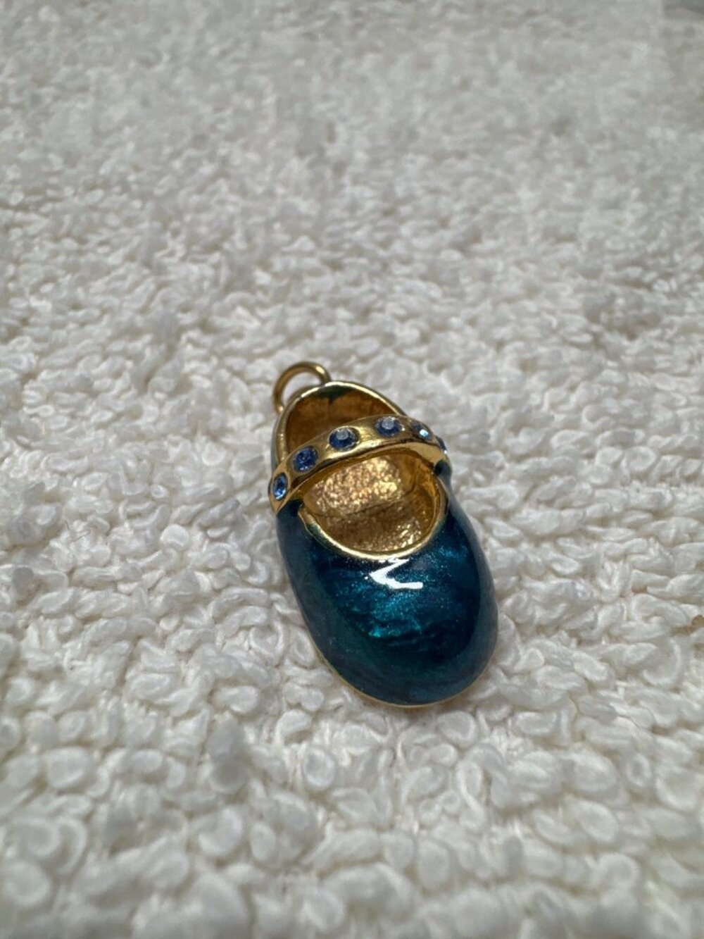 Roman Inc. Gold-Plated Baby Shoe Pendant With Blue Enamel & Rhinestones
